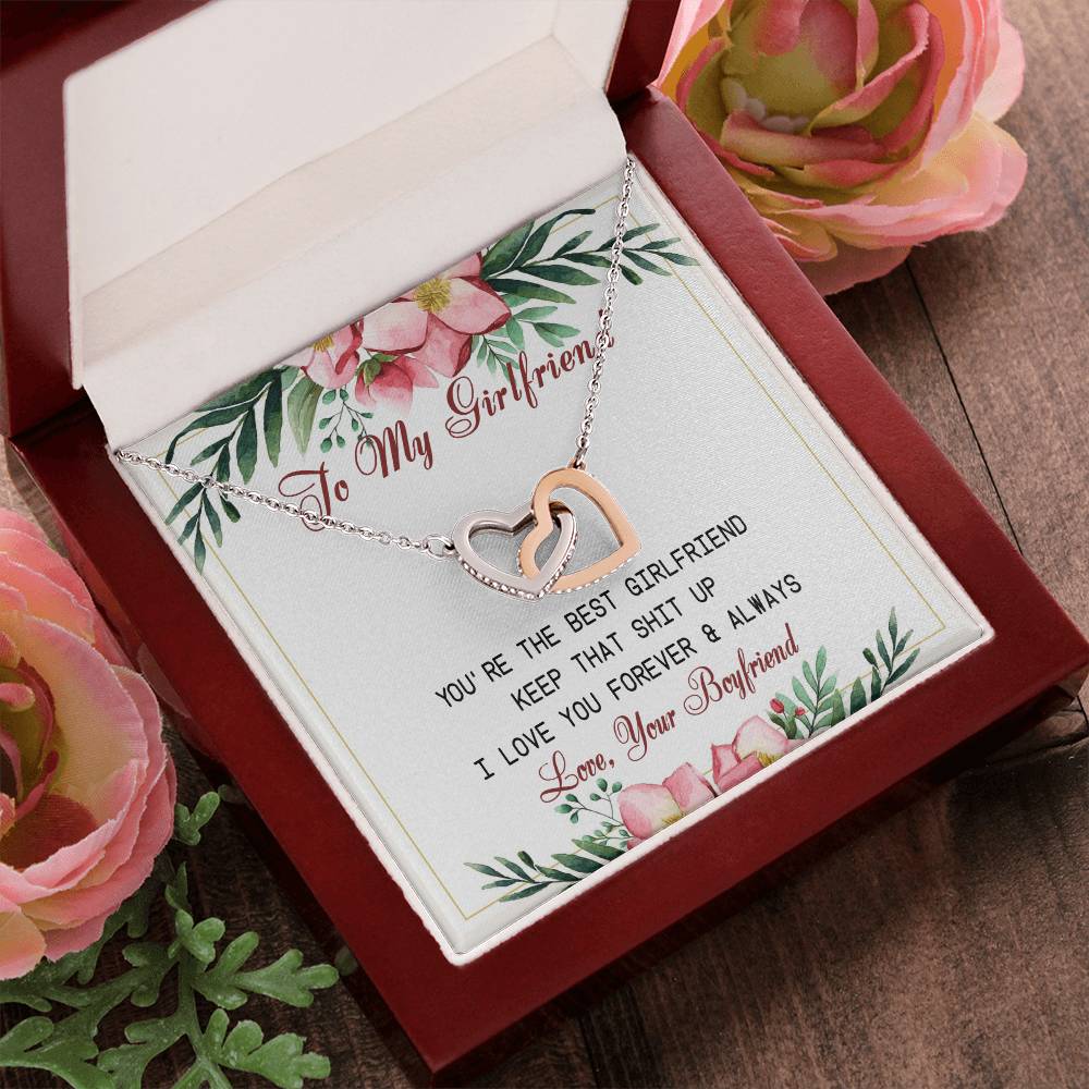 To My Girlfriend Interlocking Hearts Necklace Message Card