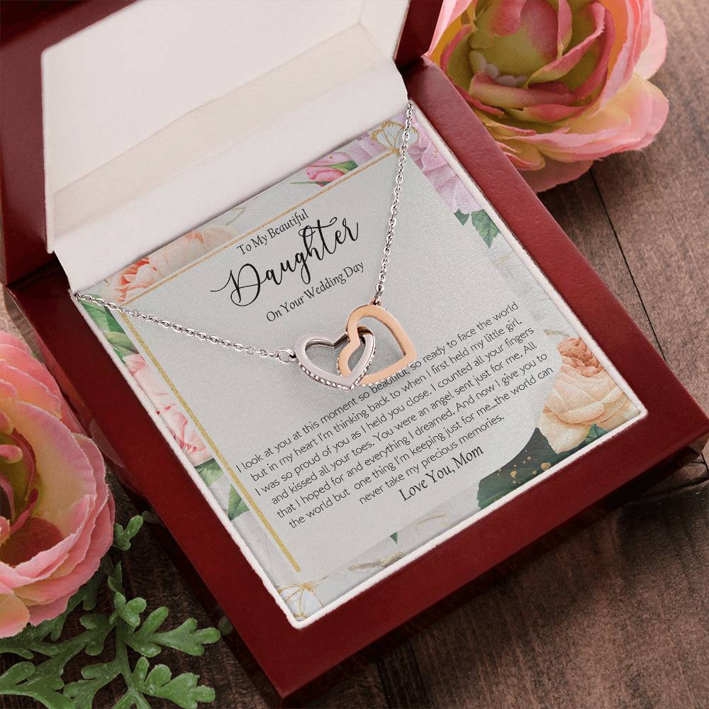 Wedding Day Gift - To My Beautiful Daughter Interlocking Hearts Necklace