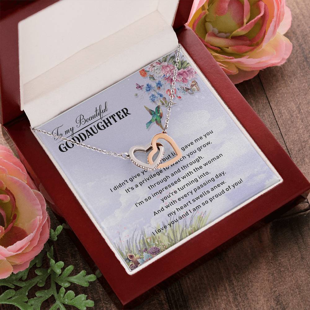 To My Beautiful Goddaughter Interlocking Hearts Necklace Birthday Message Card From Godmother