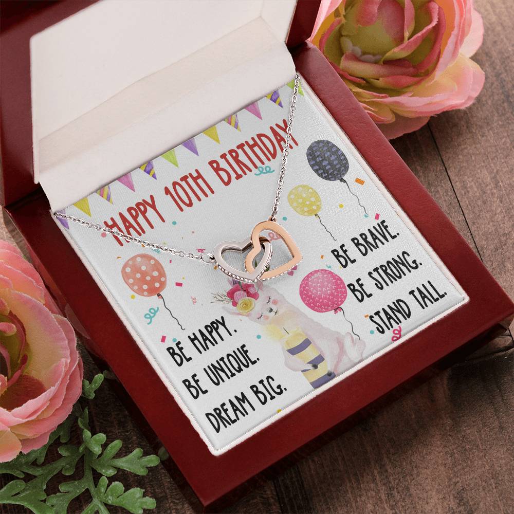 10Th Birthday Necklace Gift For Girl Daughter Birthday Gift For 10 Years Old Teen Birthday Gift Cute Llama Interlocking Hearts Necklace
