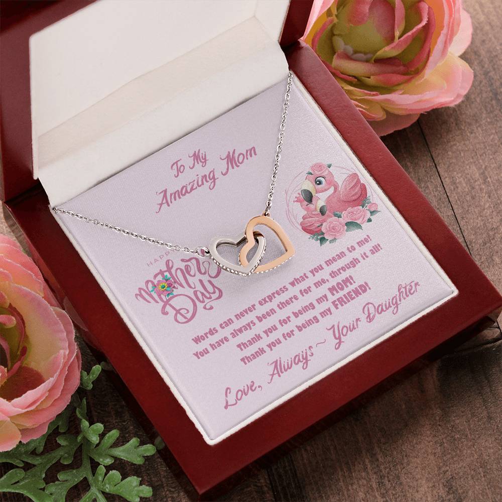 Flamingo Mom'S Day Two Hearts Necklace Interlocking Hearts Necklace
