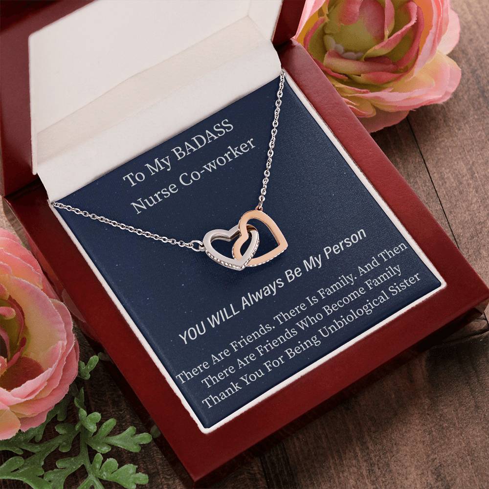 To My Nurse Co-Worker- Unbiological Sister Nurse Week Special Interlocking Hearts Necklace