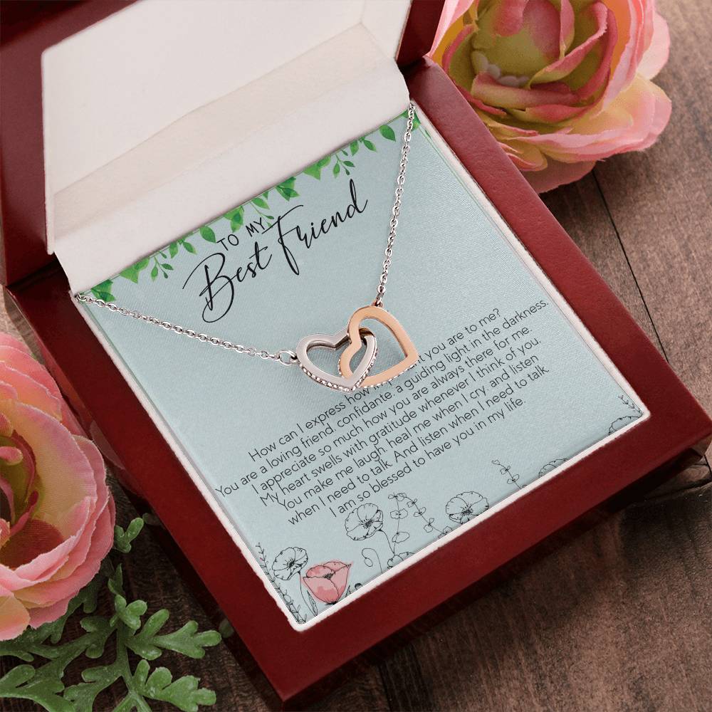 To My Best Friend Interlocking Hearts Necklace Message Card