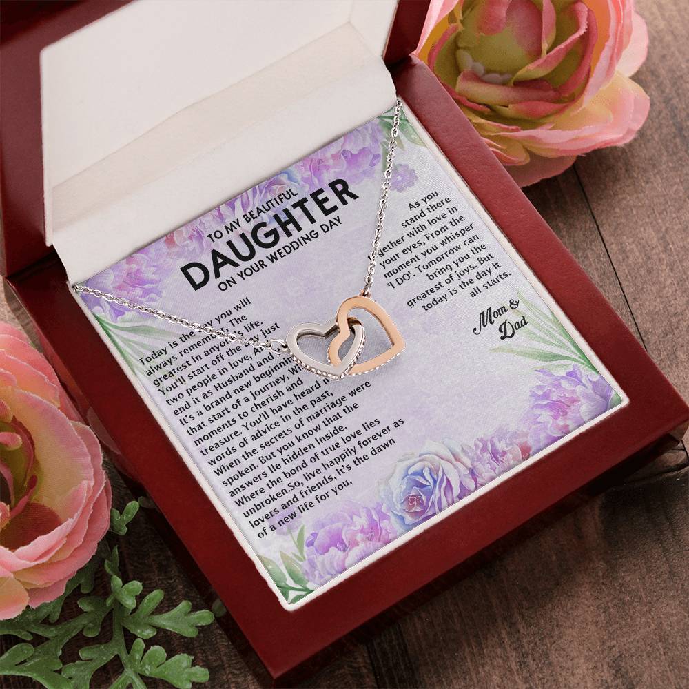 Wedding Day Gift - To My Beautiful Daughter Interlocking Hearts Necklace