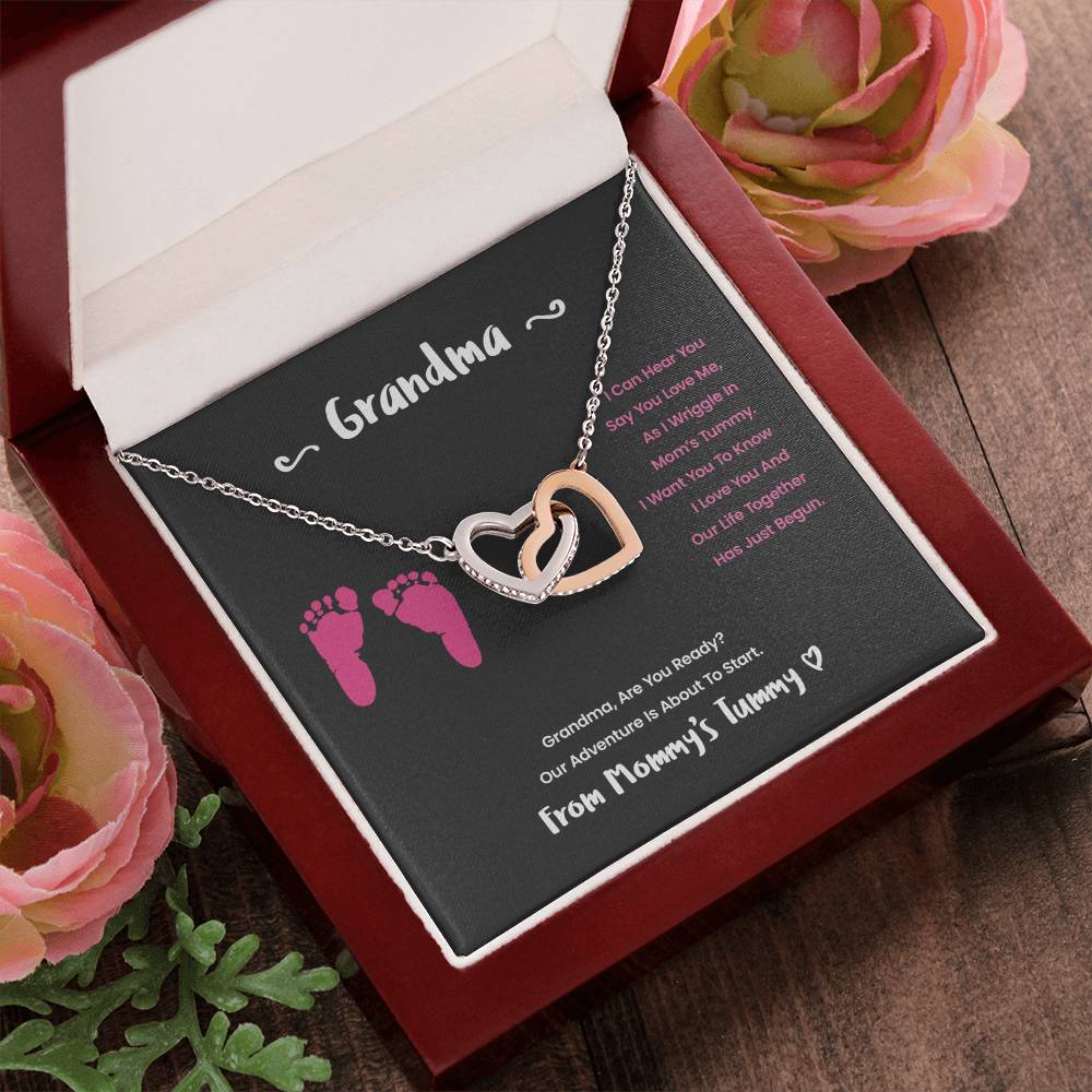 Grandma I Can Hear You Say You Love Me - Pink Version Interlocking Hearts Necklace