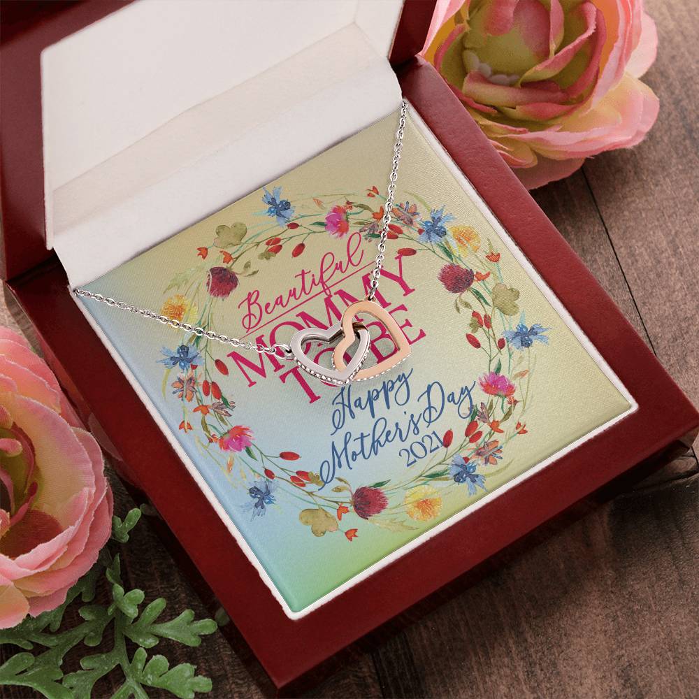 Interlocking Hearts Necklace With Message Card - Mommy To Be - Gift For Mom