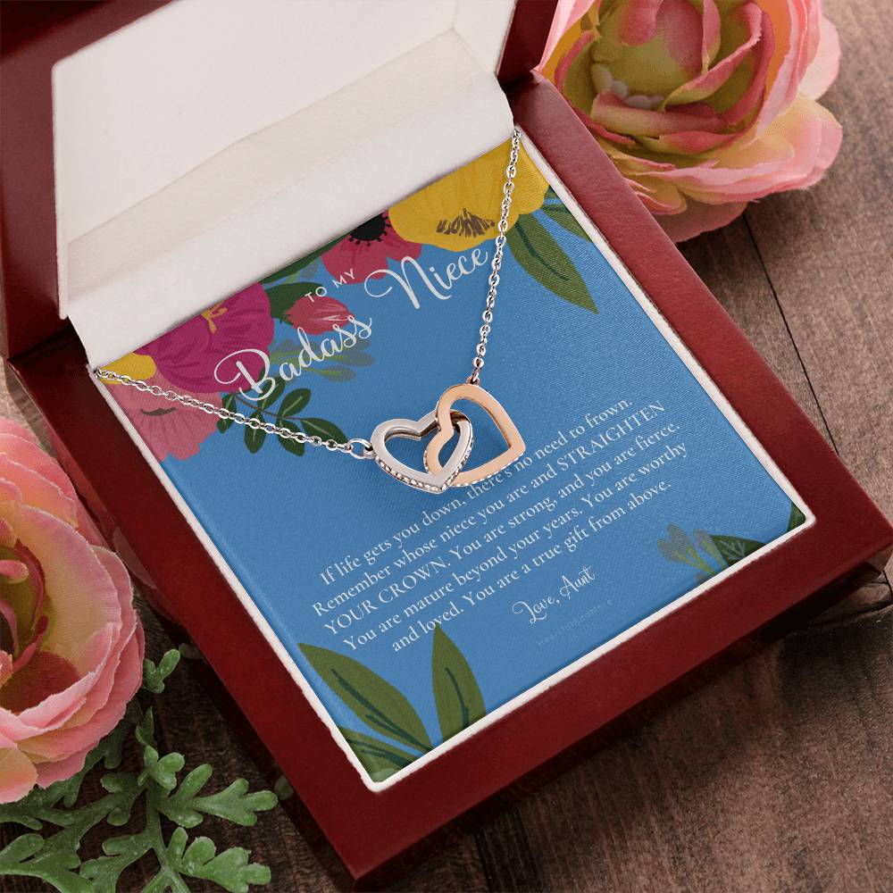 To My Badass Niece Straighten Your Crown Necklace Aunt Niece Necklace Niece Birthday Gift Niece Graduation Gift Interlocking Hearts Necklace