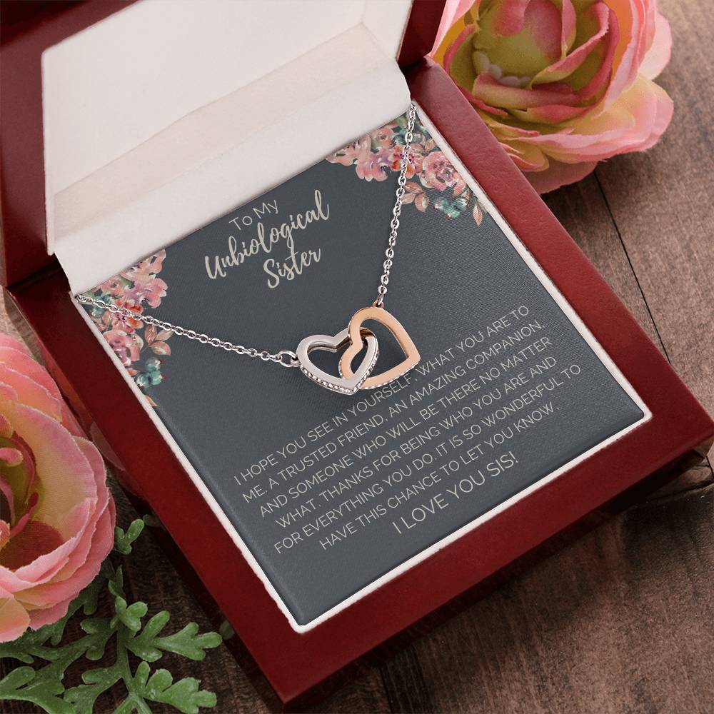 Unbiological Sister Necklace - Dark Interlocking Hearts Necklace