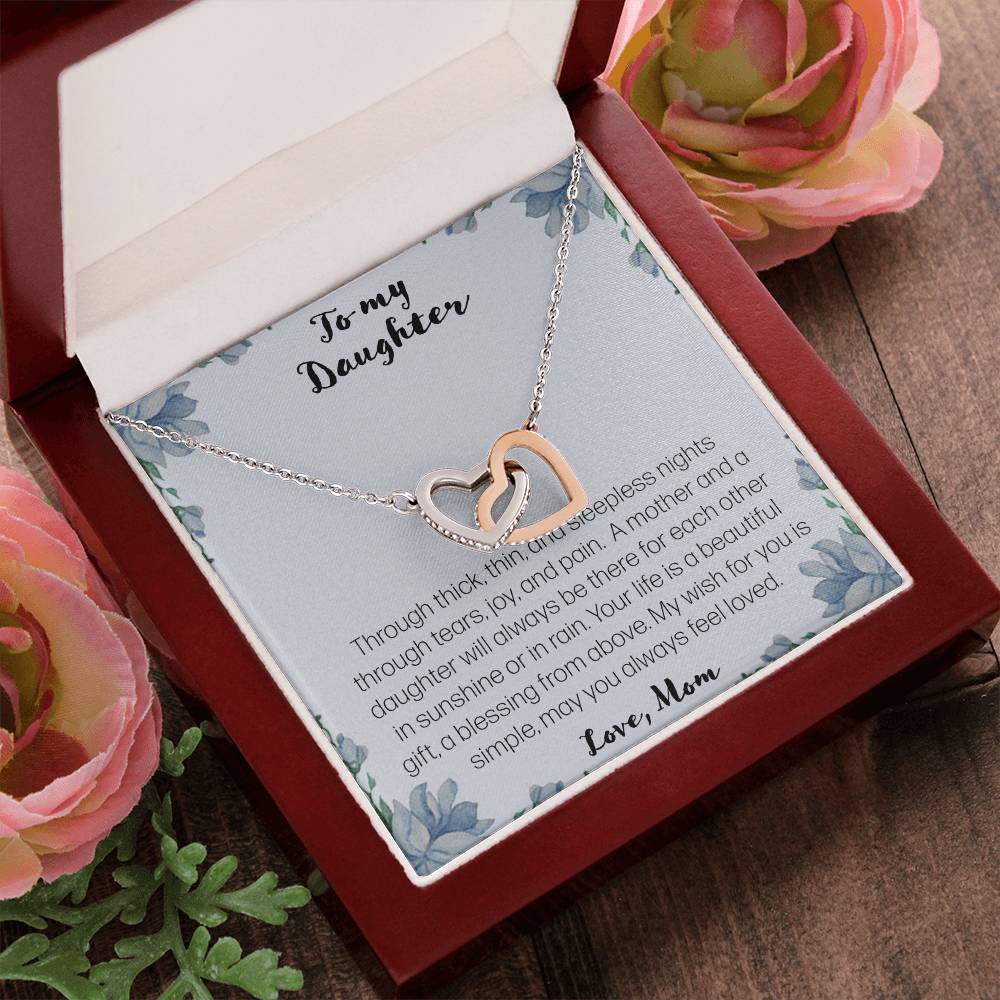 To My Daughter. Through Thick And Thin - Love Mom Interlocking Hearts Necklace