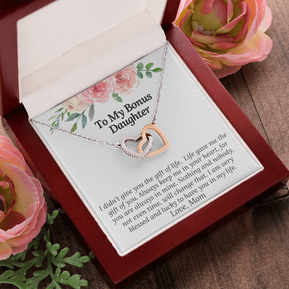 To My Bonus Daughter I Am Blessed And Lucky To Have You In My Life Necklace Interlocking Hearts Necklace