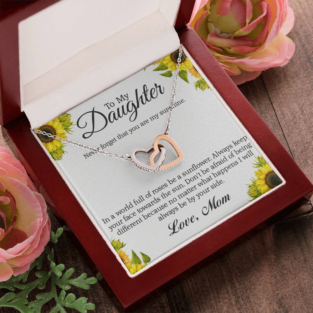 To My Daughter - Never Forget That You Are My Sunshine Interlocking Hearts Necklace