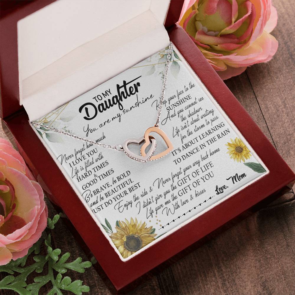 To My Daughter Interlocking Hearts Necklace Message Card