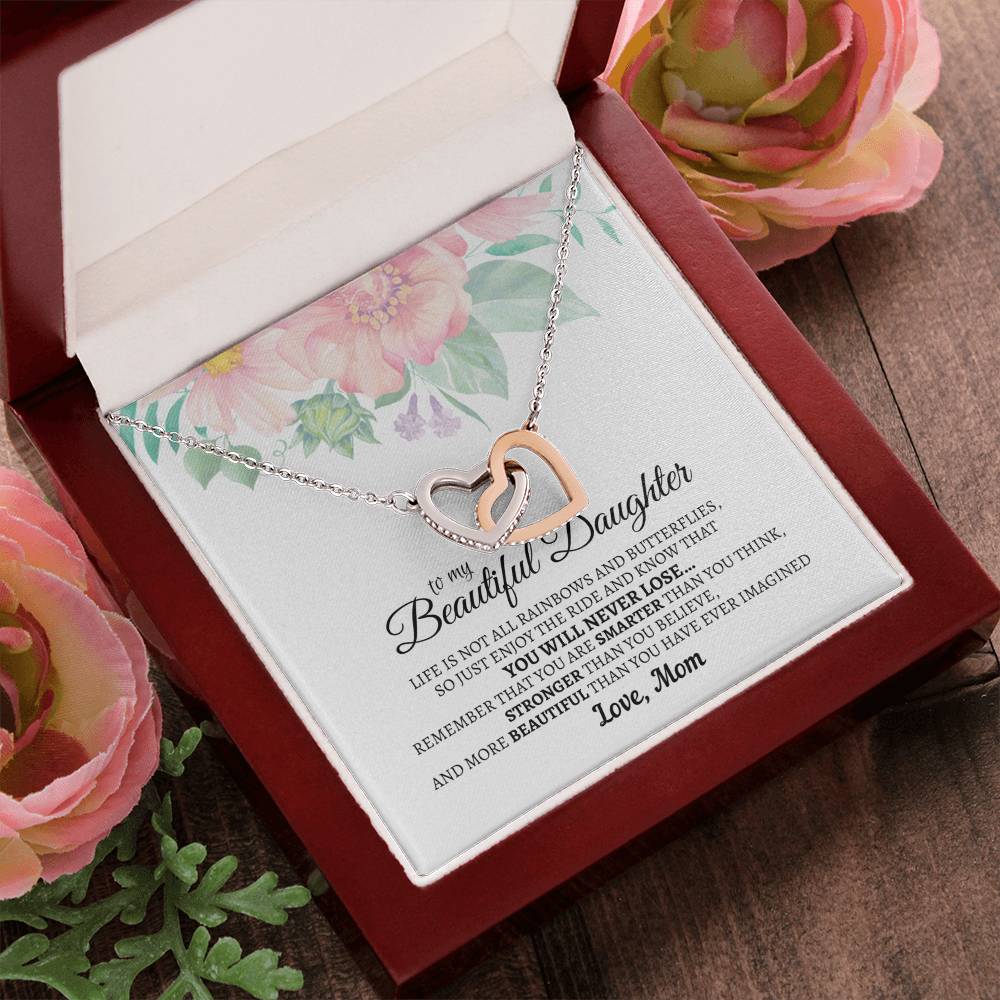 To My Beautiful Daughter - Luxurious Interlocking Hearts Cube - So91 Interlocking Hearts Necklace