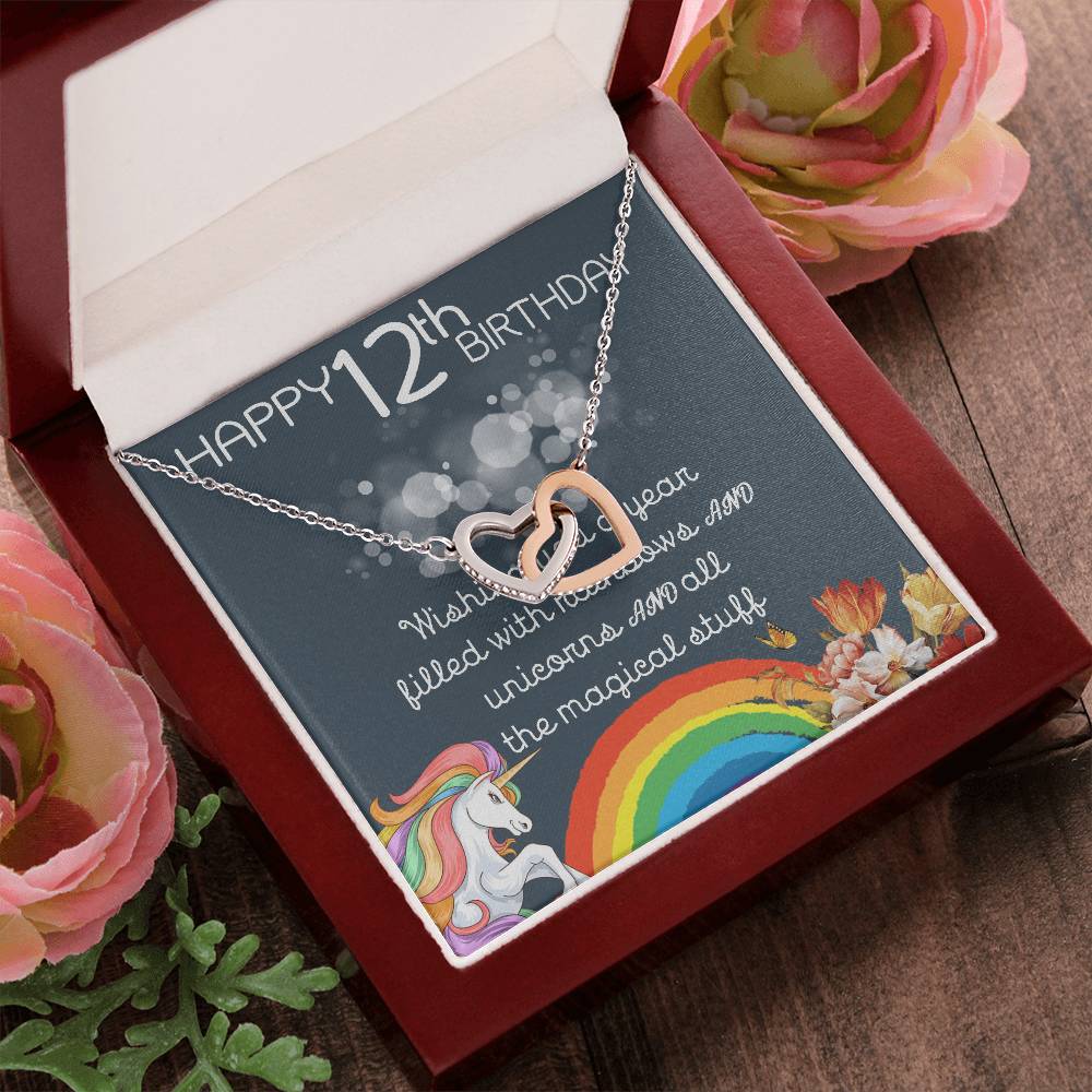 12Th Birthday Necklace Gifts For Girls Cute Unicorn 12 Years Old Girl Jewelry Gift For Daughter Niece Interlocking Necklace Xu246Il05 Interlocking Hearts Necklace