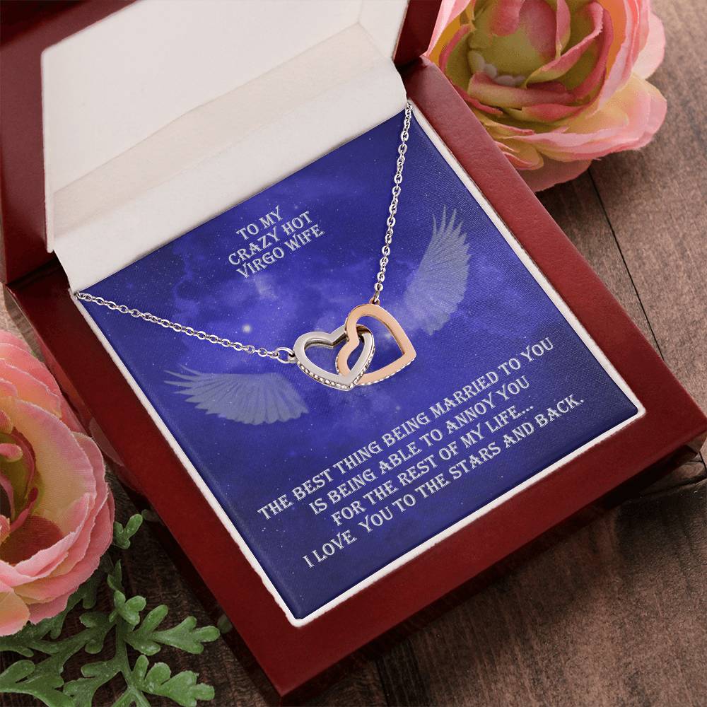 Hot Virgo Wife Interlocked Hearts Necklace With Personal Message Card And Jewelry Box. Interlocking Hearts Necklace