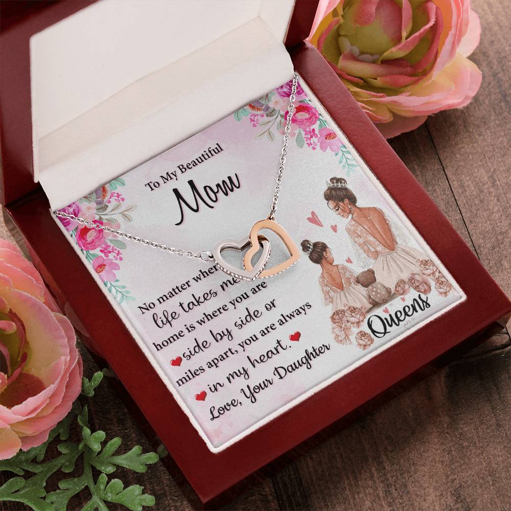 To My Beautiful Mom You Always In My Heart Interlocking Hearts Necklace