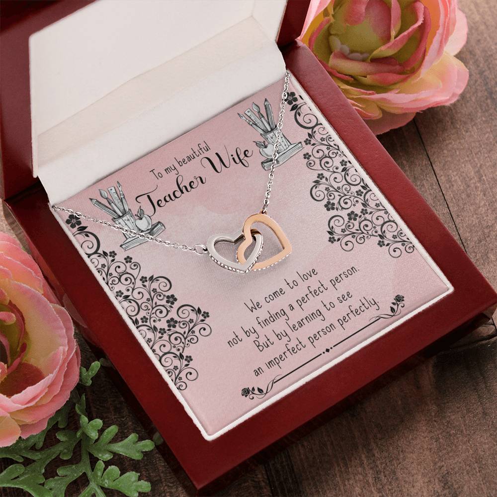 To My Beautiful Teacher Wife Gift - Interlocking Hearts Necklace - Symbol Of Never-Ending Love