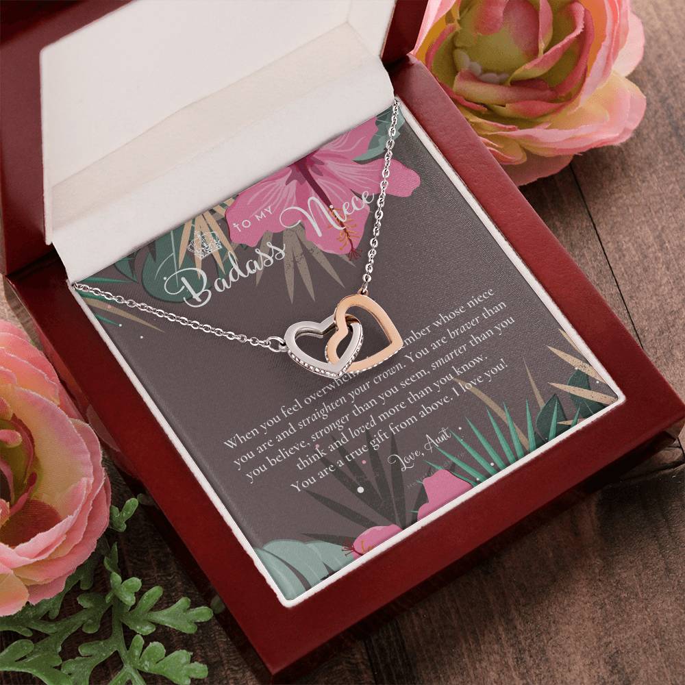 To My Badass Niece Straighten Your Crown Necklace Aunt Niece Necklace Niece Birthday Gift Niece Graduation Gift Interlocking Hearts Necklace
