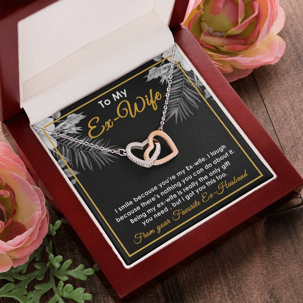 To My Ex-Wife Interlocking Heart Necklace - Funny Gift For Ex-Wife - Ex-Wife Birthday Christmas Jewelry Interlocking Hearts Necklace