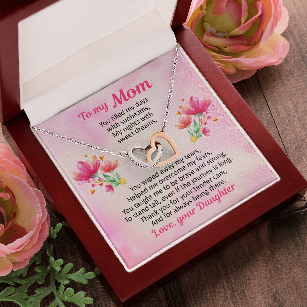 To My Mom - Sunbeams And Sweet Dreams - Necklace Interlocking Hearts Necklace
