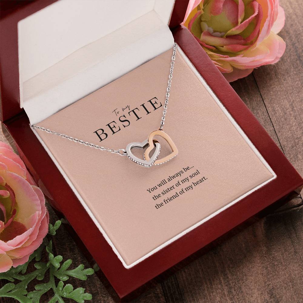 To My Bestie Cubic Zirconia Heart Necklace Interlocking Hearts Necklace