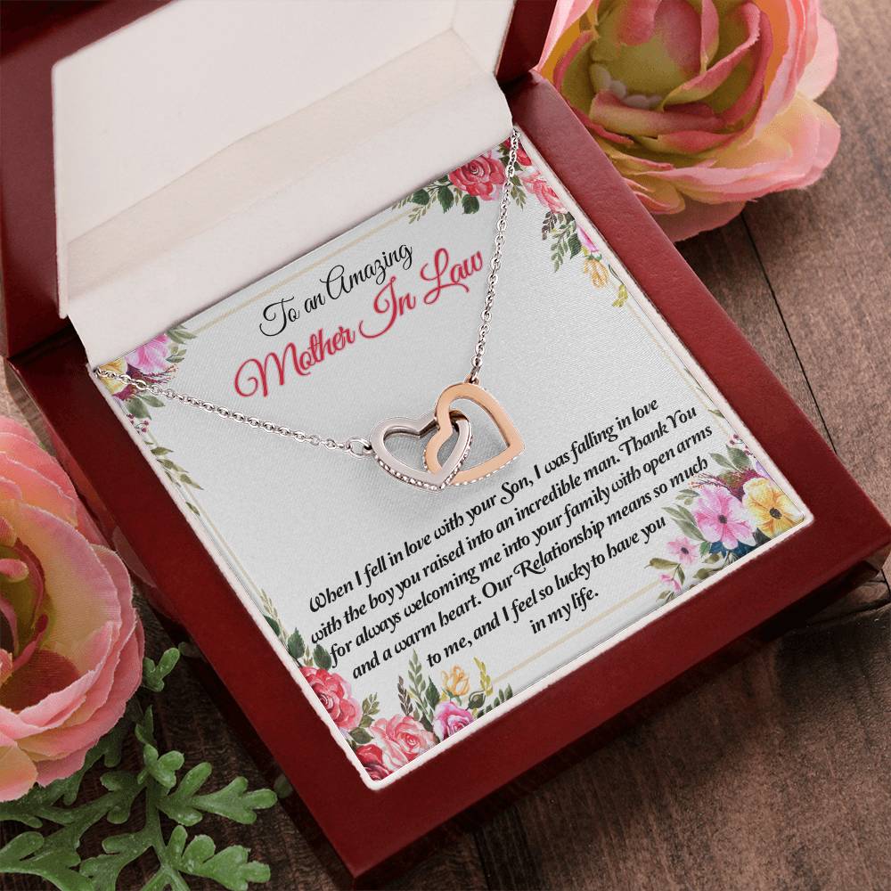 To An Amazing Mother In Law Thank You Interlocking Hearts Necklace
