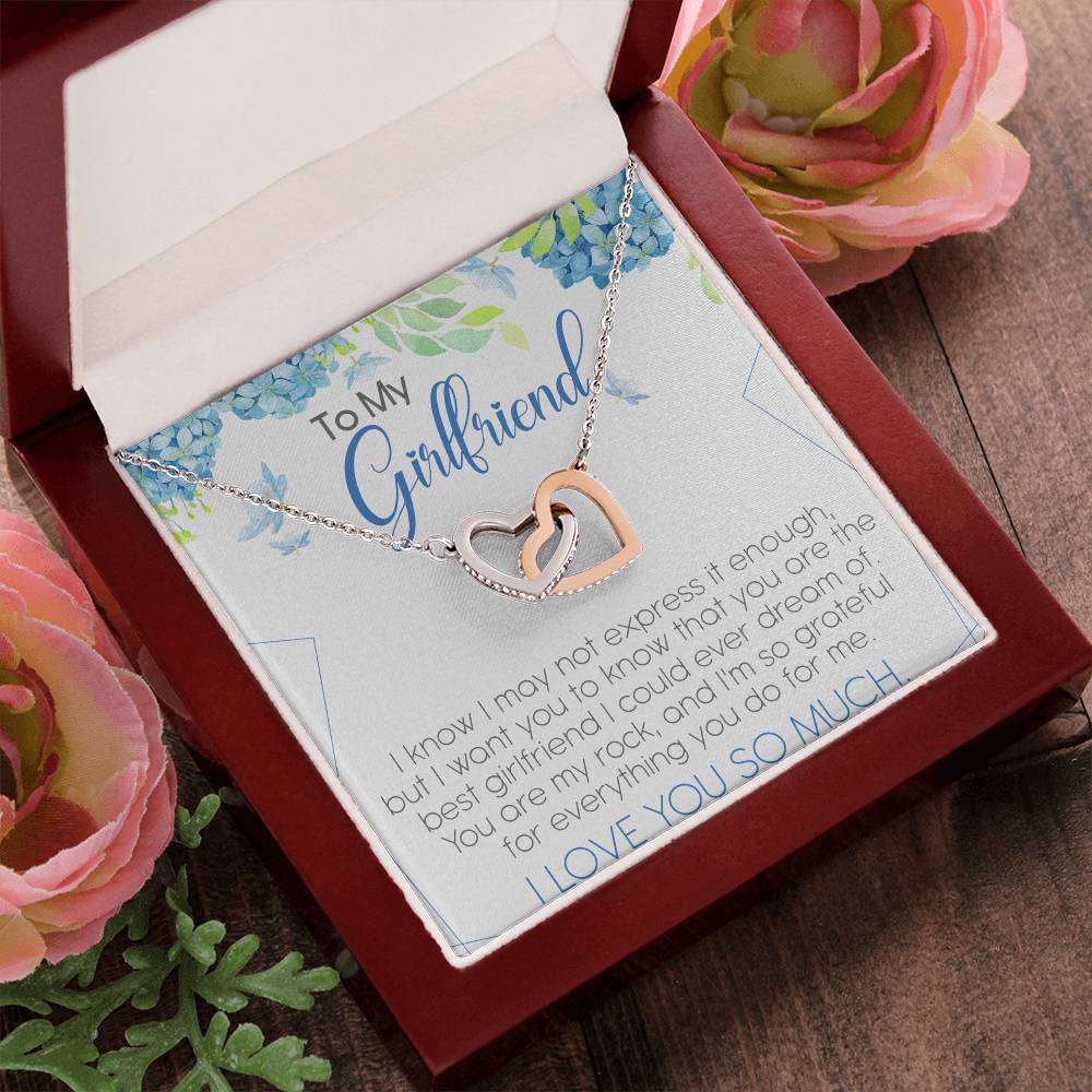 To My Girlfriend Interlocking Hearts Necklace Message Card