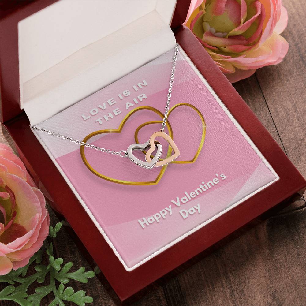 Two Hearts Embellished Love Is In The Air Interlocking Hearts Necklace