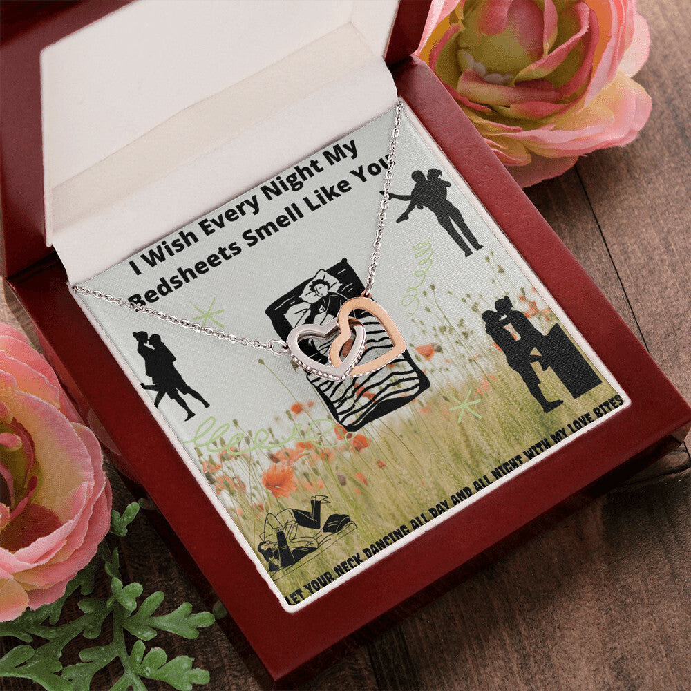 I Wish Every Night My Bedsheets Smell Like You - Gift For Future Wife Interlocking Hearts Necklace