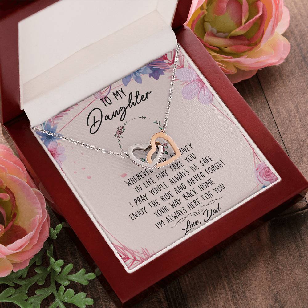 To My Daughter Interlocking Hearts Necklace Message Card