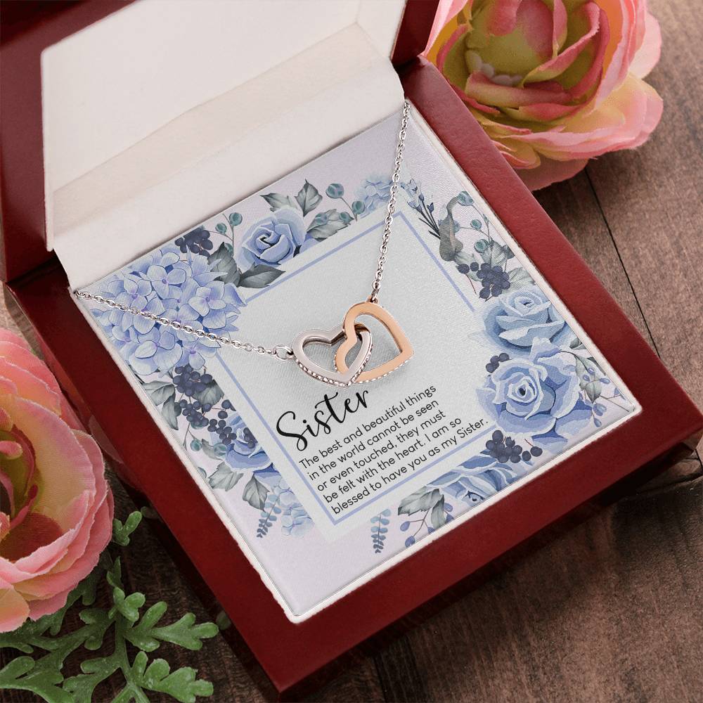 Sister The Best And Beautiful Things In The World Interlocking Hearts Necklace Birthday Gift