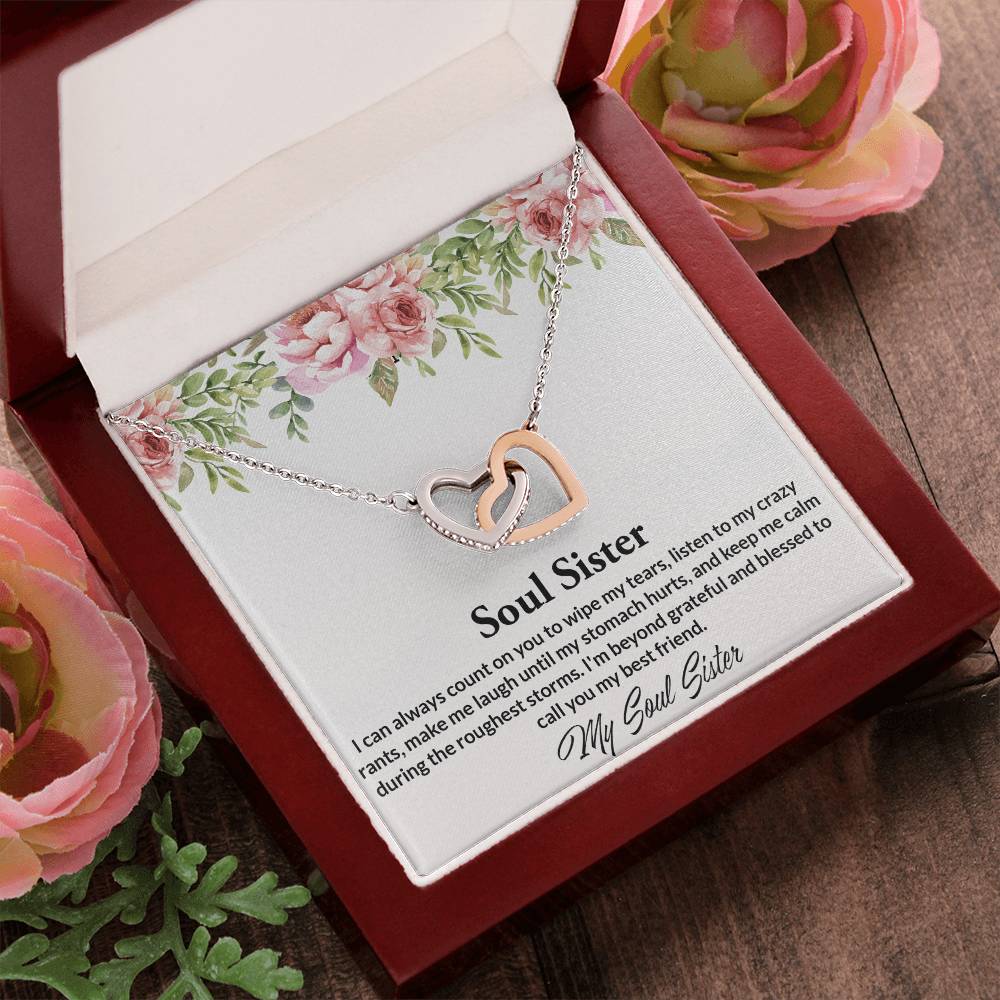 Soul Sisters Necklace Bff Necklace Best Friend Gift Jewelry Interlocking Hearts Necklace