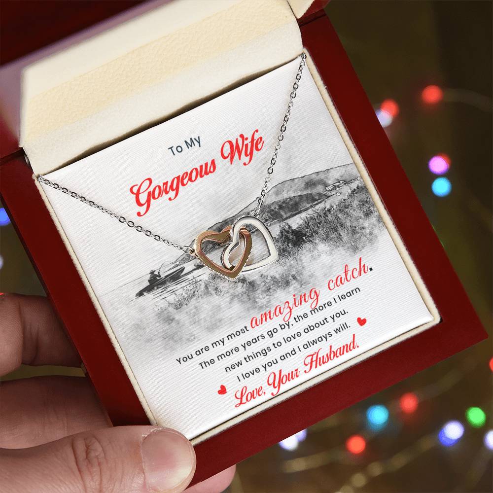 Gift For Wife From Fishing Husband Interlocking Hearts Necklace