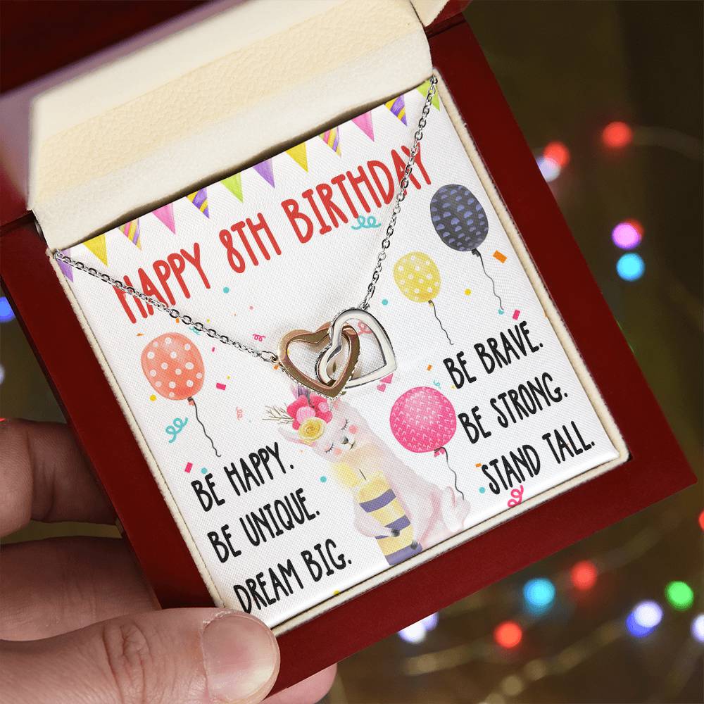 8Th Birthday Necklace Gift For Girl Daughter Birthday Gift For 8 Years Old Teen Birthday Gift Cute Llama Interlocking Hearts Necklace
