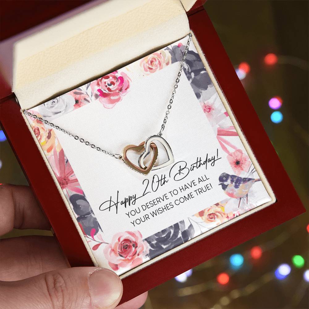 Happy 20Th Birthday Interlocking Hearts Necklace Message Card