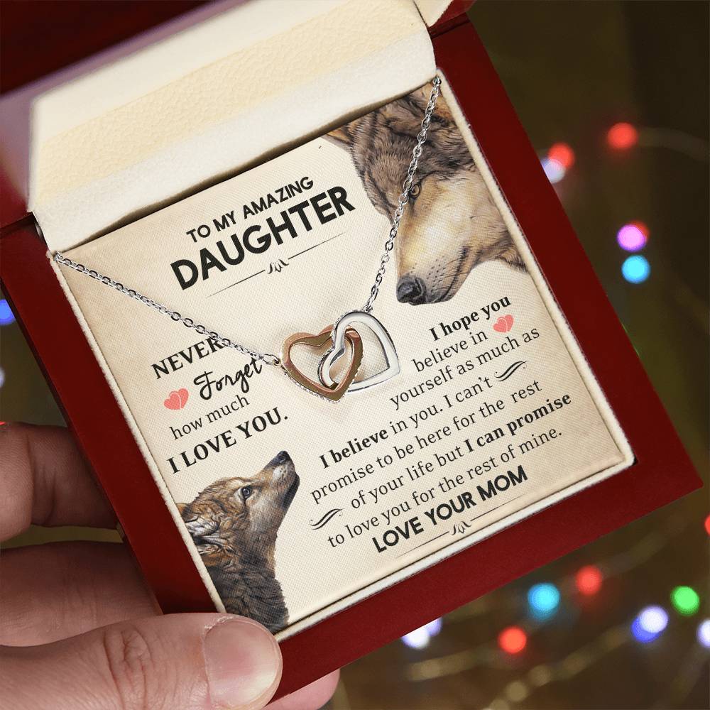To My Daughter - Never Forget - Necklace Interlocking Hearts Necklace