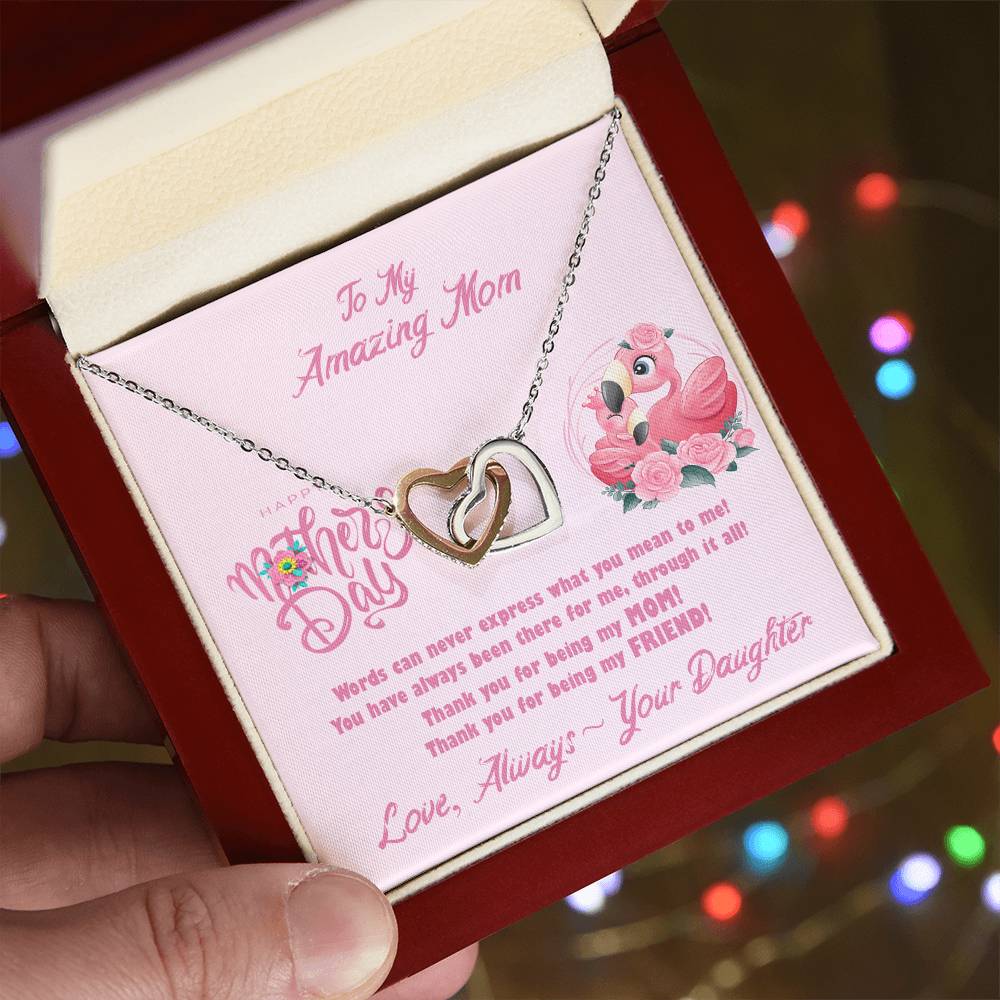 Flamingo Mom'S Day Two Hearts Necklace Interlocking Hearts Necklace