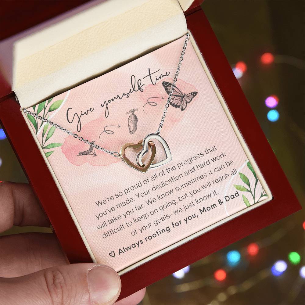 From Parents Interlocking Hearts Necklace Butterfly Encouragement