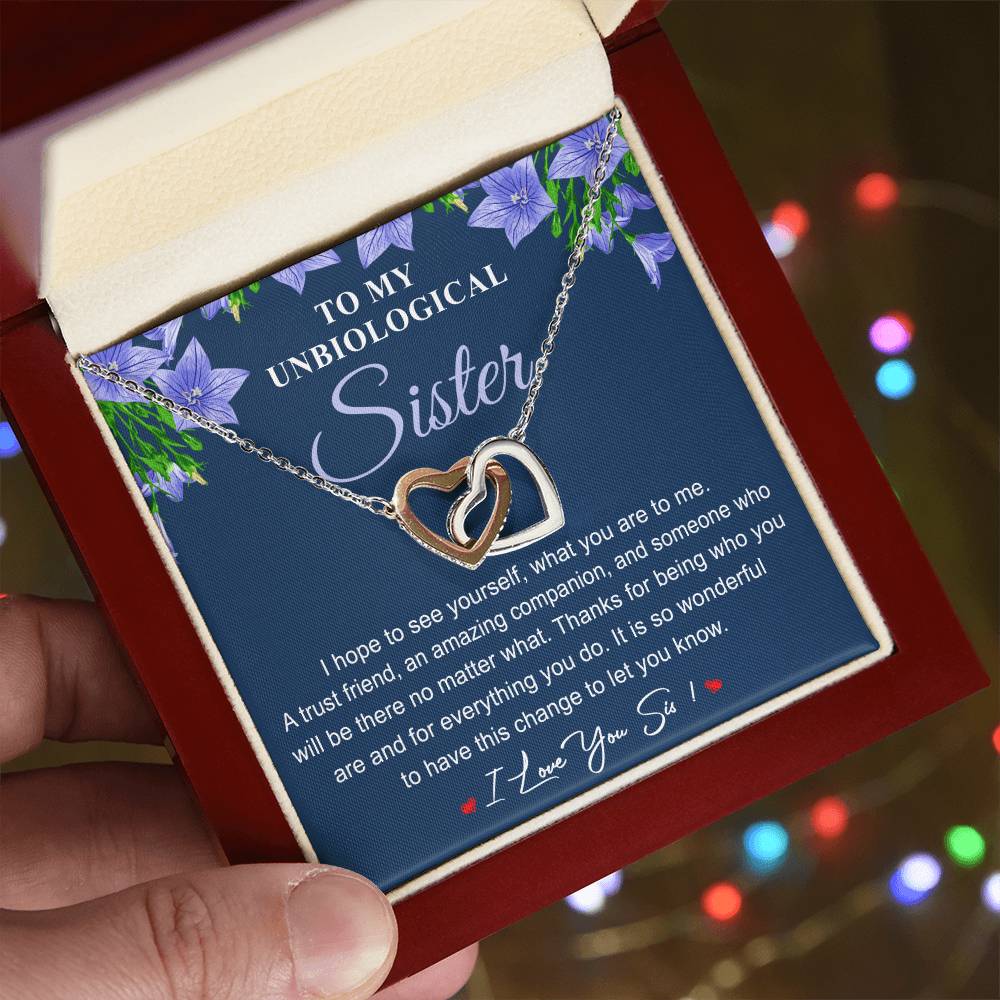 Collection Unbiological Sister - Love You Sis ! Interlocking Hearts Necklace