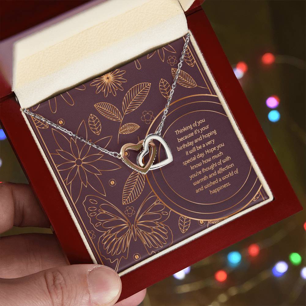 Birthday Edition Wishing You A World Of Happiness Mom! - Interlocking Hearts Necklace