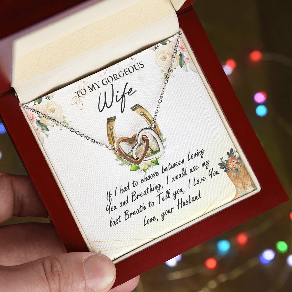 To My Gorgeous Wife Interlocking Hearts Necklace Message Card