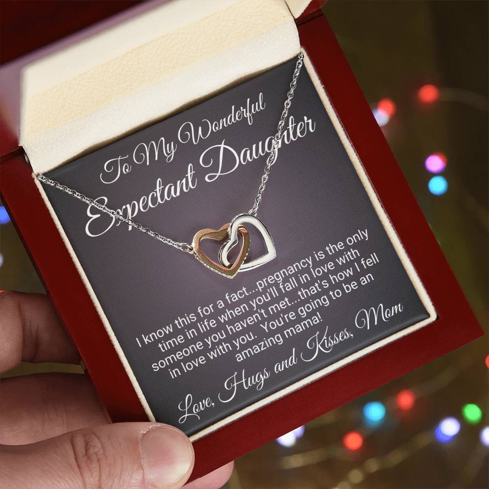 Expectant Daughter Linked Hearts Necklace Gift Interlocking Hearts Necklace