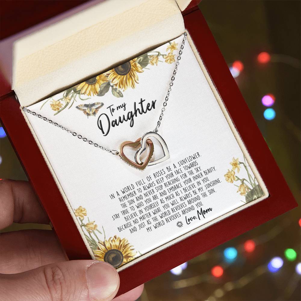 To My Daughter - Be A Sunflower Necklace With Message Card Interlocking Hearts Necklace