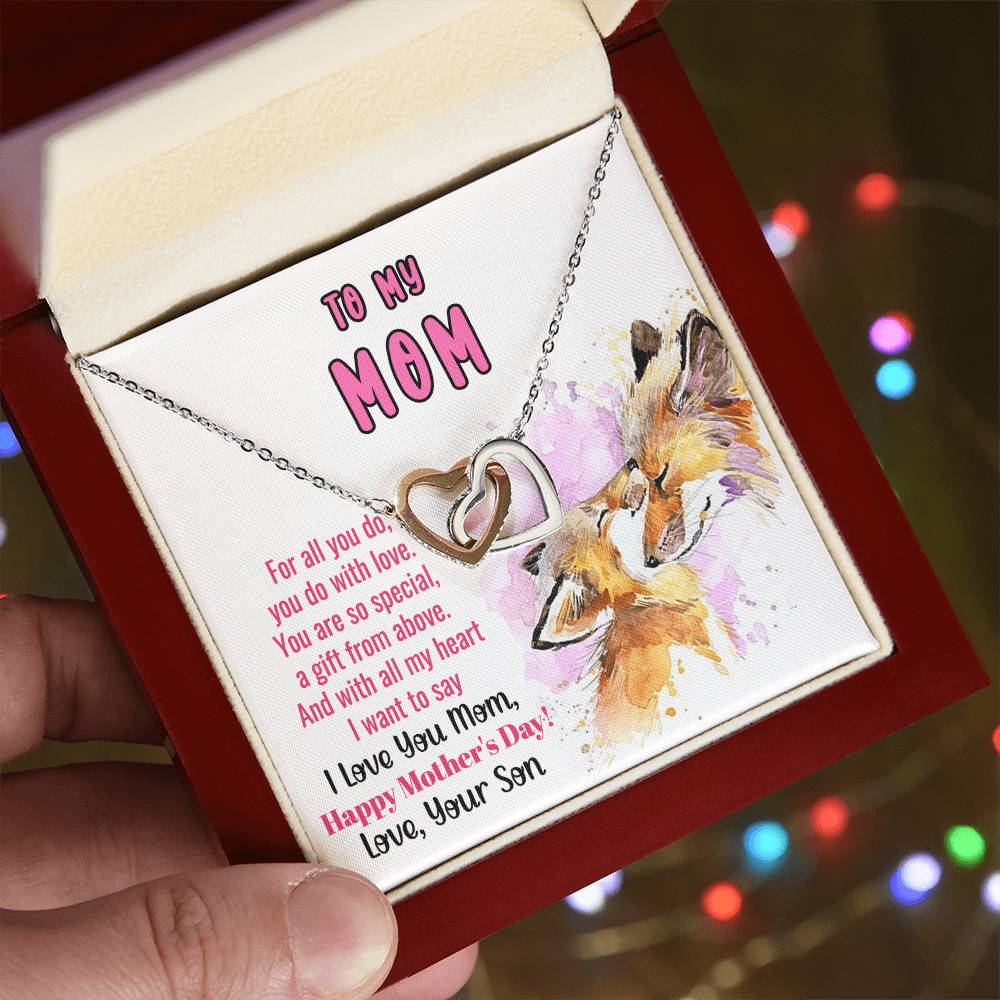To My Mom Linked Hearts Necklace Gift From Son Interlocking Hearts Necklace