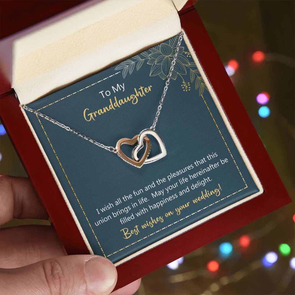 To My Granddaughter May Your Life Filled With Happiness And Delight Necklace Interlocking Hearts Necklace