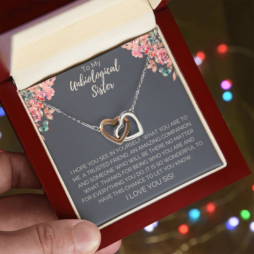 Unbiological Sister Necklace - Dark Interlocking Hearts Necklace