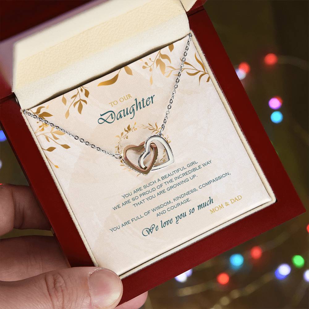 Interlocking Heart Necklace To Your Daughter – From Mom & Dad With Love – Jewelry Gift B1D5T2 Interlocking Hearts Necklace