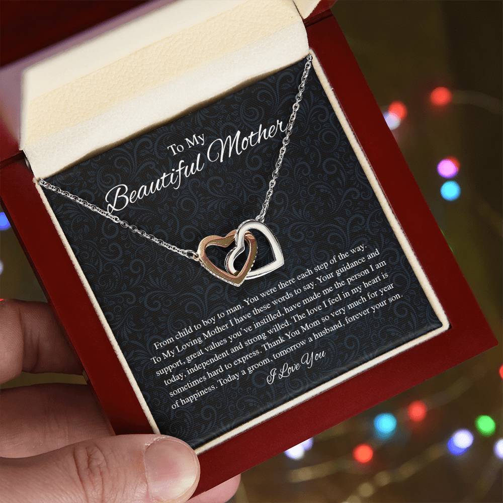 To My Beautiful Mother From Groom Interlocking Hearts Interlocking Hearts Necklace