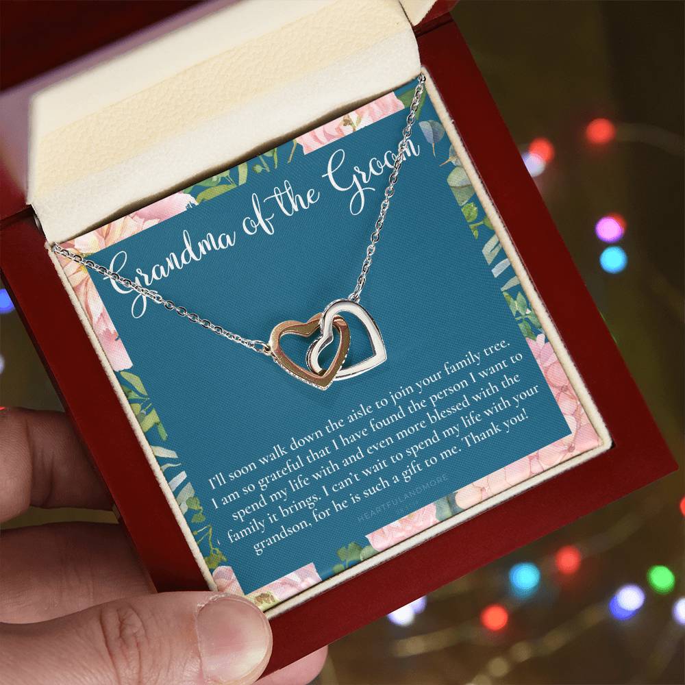 Grandmother Of The Groom Gift Necklace Grandma Wedding Gift Nana Bridal Shower Rehearsal Dinner Thank You Gift Interlocking Hearts Necklace