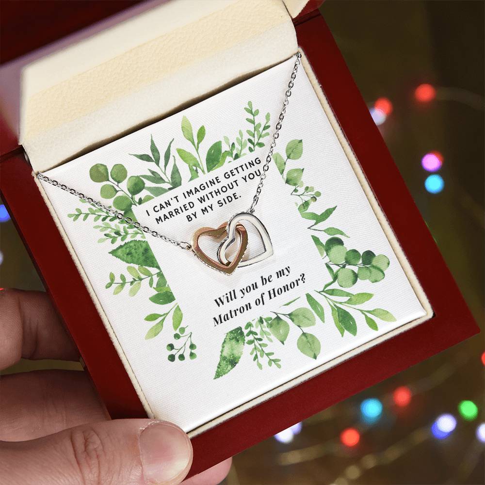 Be Matron Of Honor Square Foliage Interlocking Hearts Necklace